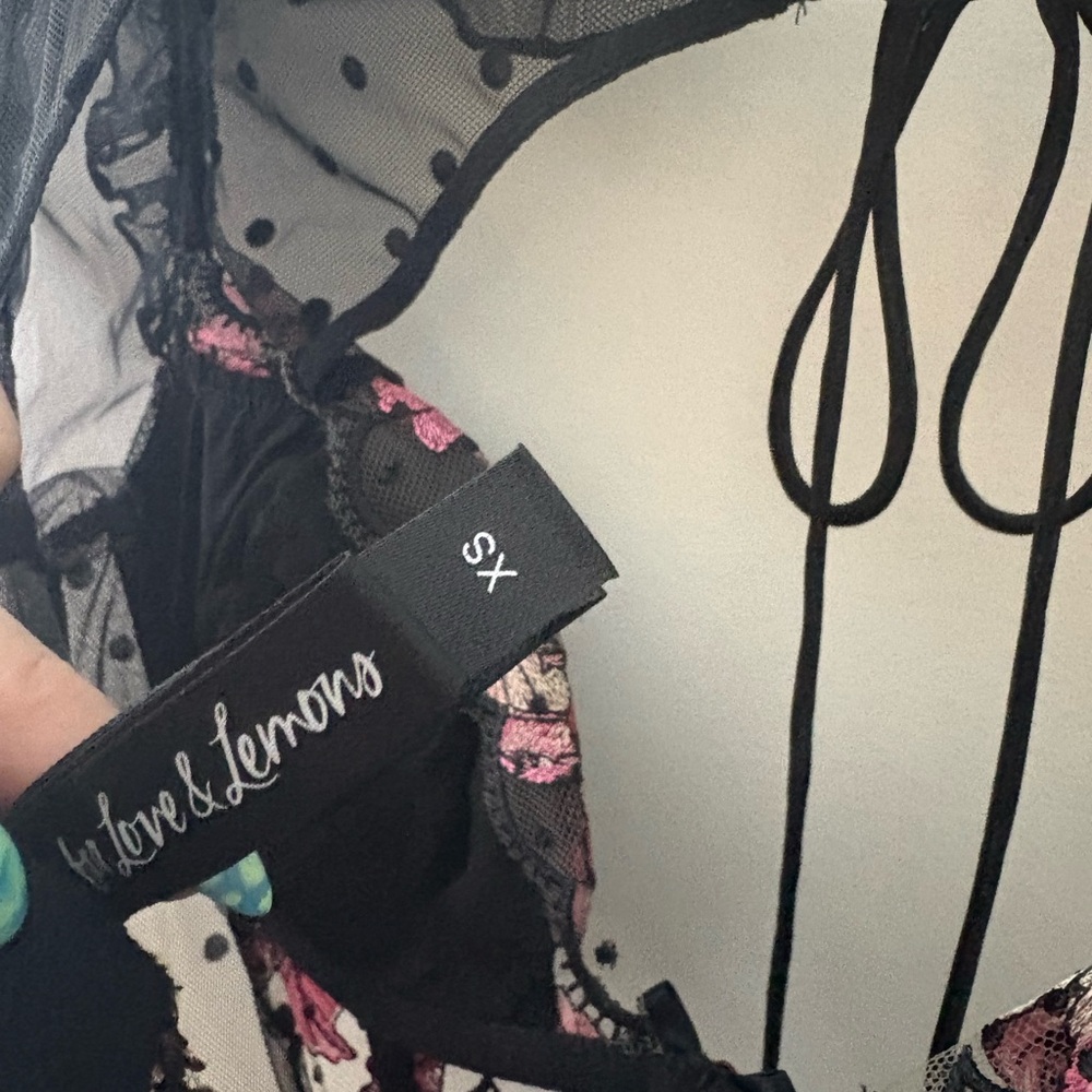 For Love And Lemons Black and Pink Lace Chemise - Picture 3 of 3